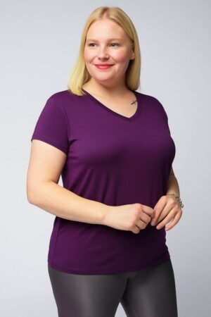 V-Hals Basic Kortemouw Paars T-Shirt