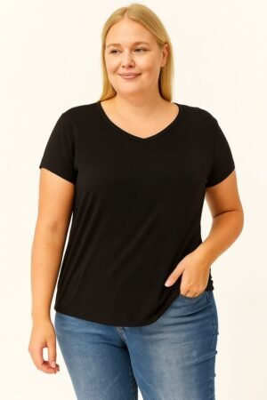 V-Hals Basic Kortemouw Zwart T-Shirt