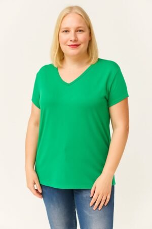 V-Hals Basic Kortemouw T-Shirt - Groen