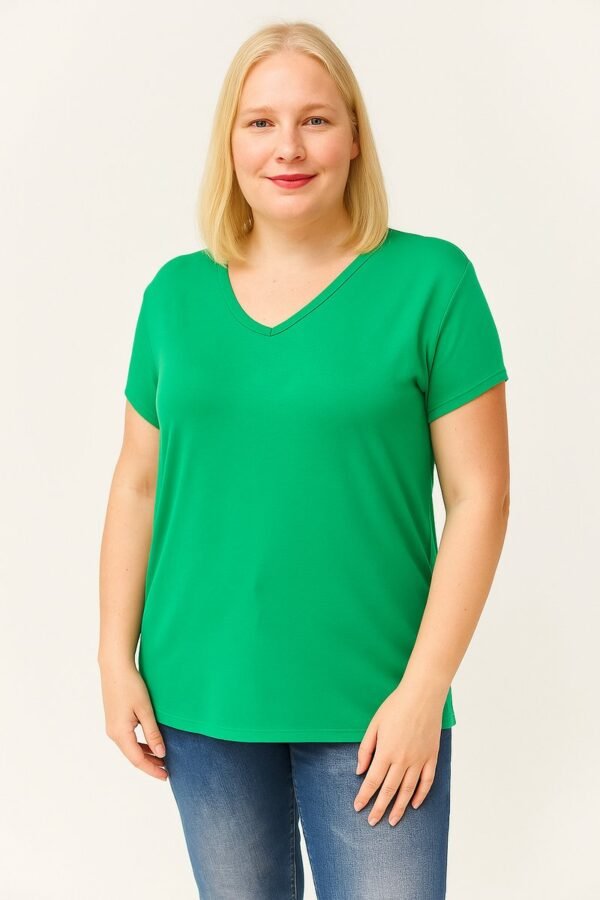 V-Hals Basic Kortemouw T-Shirt - Groen