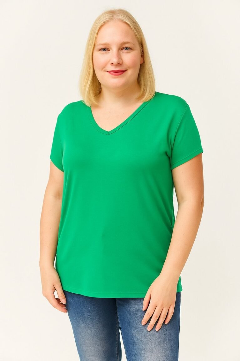 V-Hals Basic Kortemouw T-Shirt – Groen in grote maten L t/m 6XL