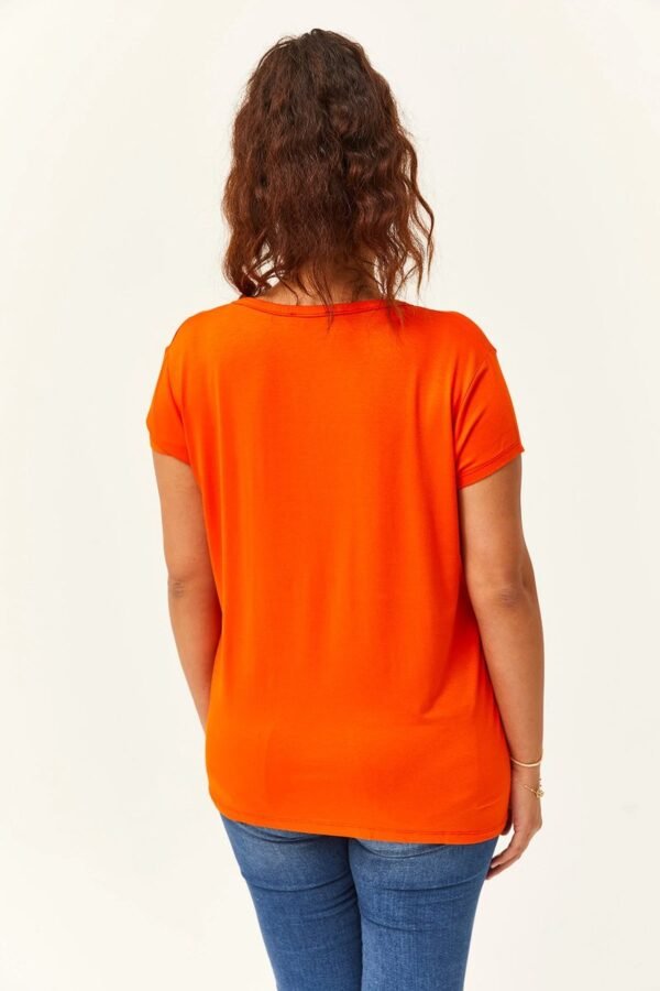 V-Hals Basic Kortemouw T-Shirt - Oranje - Afbeelding 3
