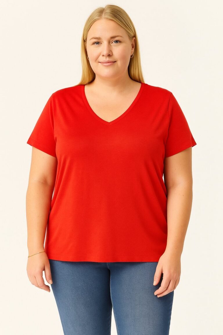 V-Hals Basic Kortemouw T-Shirt – Rood in grote maten L t/m 6XL